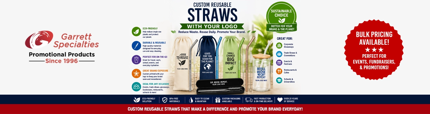 Custom collapsible stainless steel reusable straws with travel cases printed with corporate logo