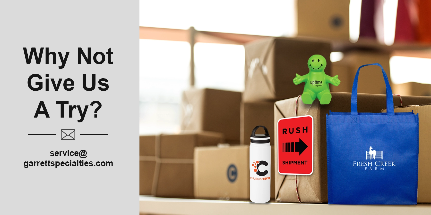 Top Rush Promotional Products You can get custom-branded rush promotional items and giveaways with 1-to-2 day production turnarounds
