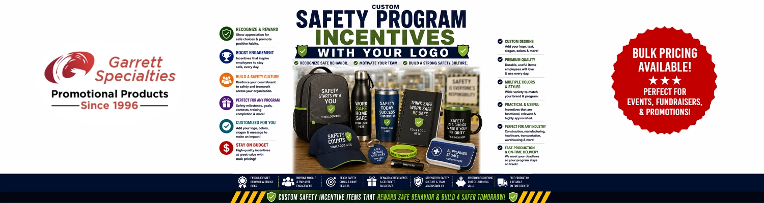Custom safety program incentives and promotional safety rewards printed with logo