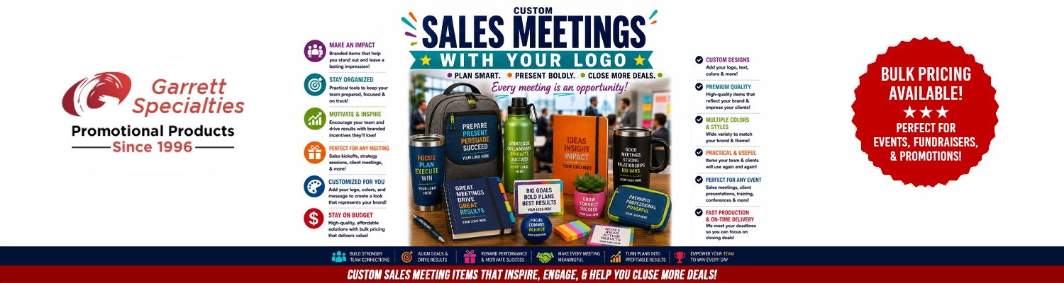 Custom sales meeting giveaways and corporate event supplies printed with logo