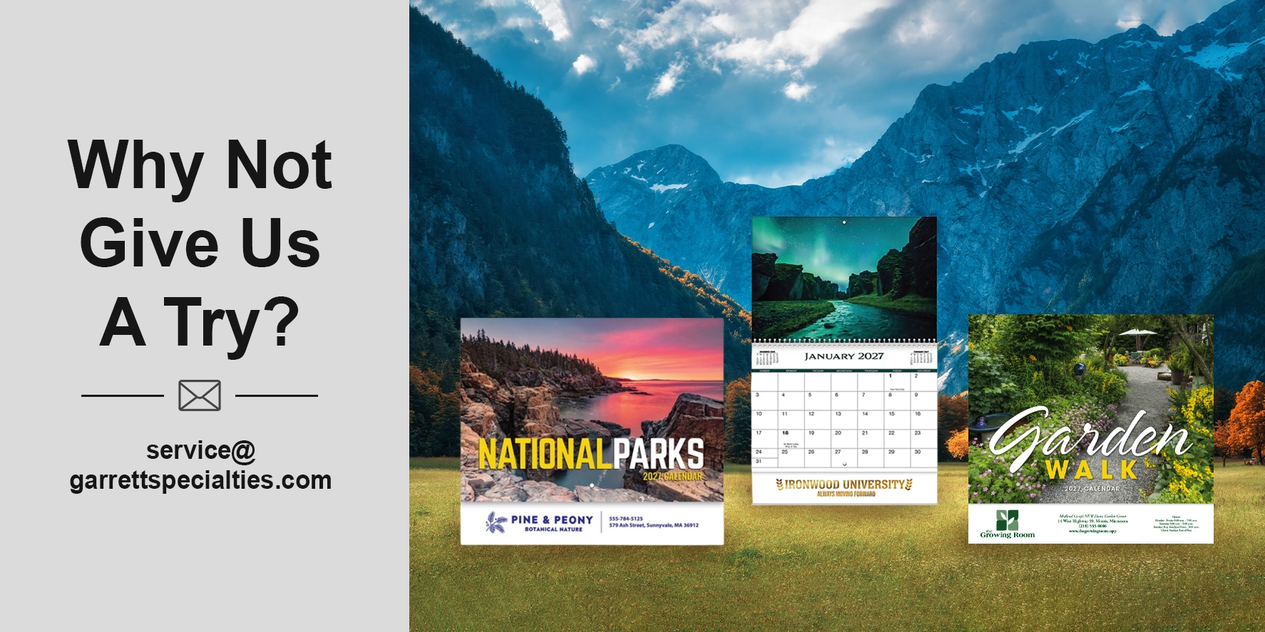 Custom Scenic Wall Calendars | Personalized Scenic Promotional Calendars Custom scenic wall calendars featuring beautiful landscapes, picturesque views and panoramic scenery personalized with business and organization logos for customers, clients, employees and annual promotions