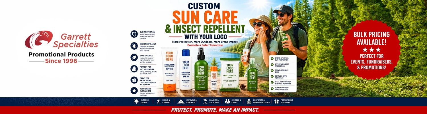 Custom sun care and insect repellent printed with logo