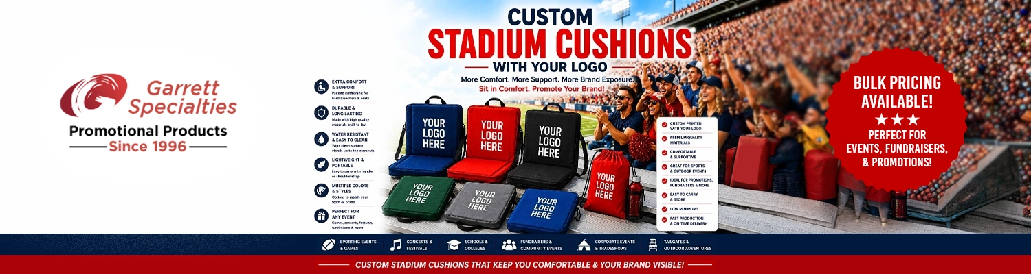 Custom stadium cushions and personalized bleacher seats printed with logo