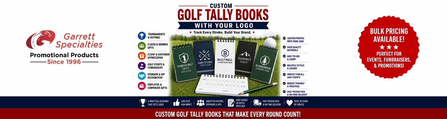 Custom promotional golf tally books with corporate logo