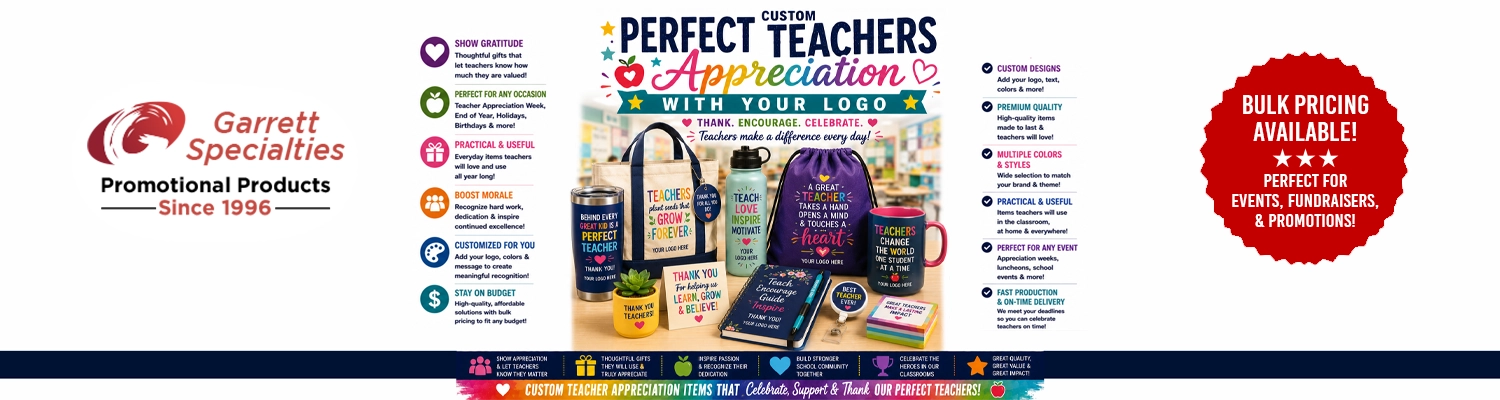 Custom teacher appreciation gifts and promotional school supplies printed with logo