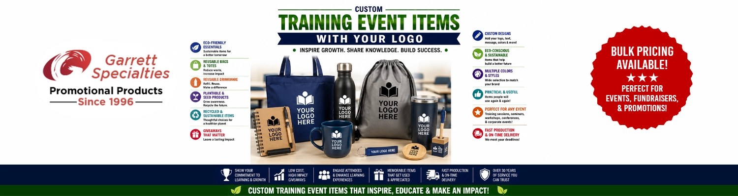 Custom training event supplies and seminar giveaways printed with logo