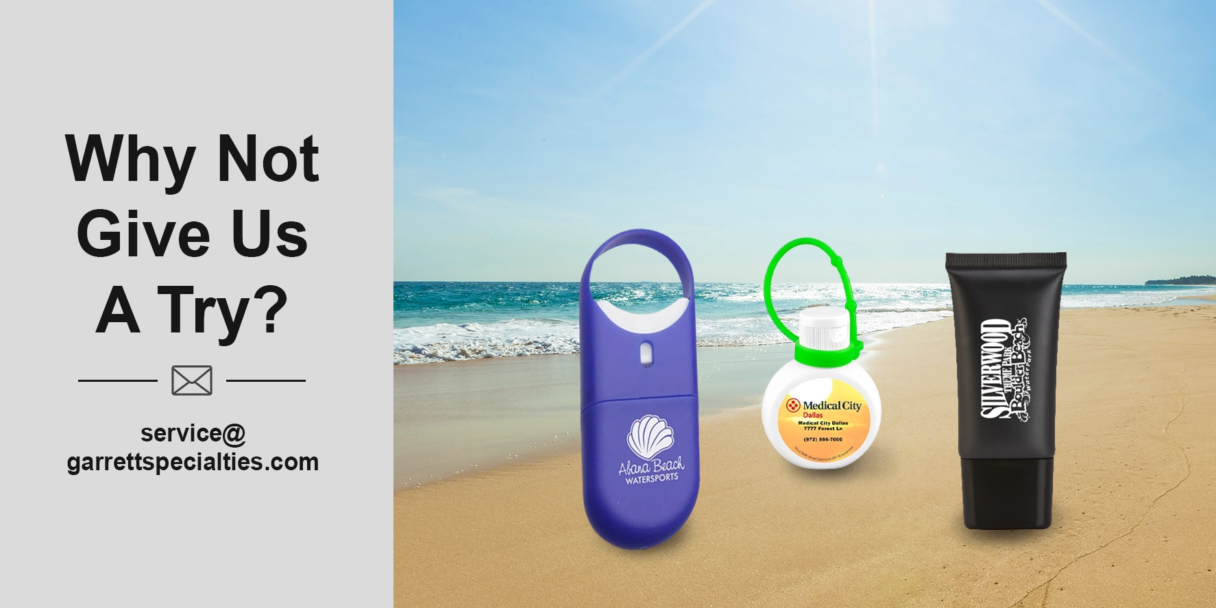  Our practical promotional sunscreen is easy to carry and helps reduce exposure to damaging UV rays and bug spray keeps the bugs away