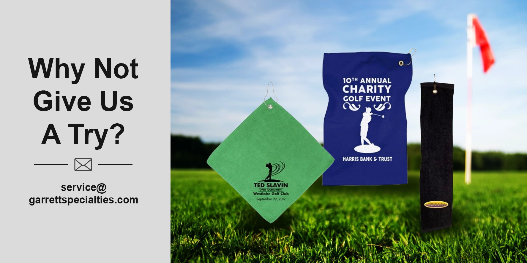 Custom golf towels with logos for golf tournaments corporate outings and charity events