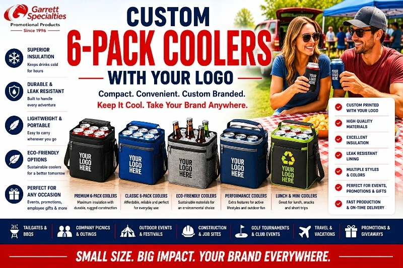 Custom 6-Pack Coolers with Your Logo Custom 6-Pack Coolers with Your Logo featuring personalized insulated cooler bags, six-pack coolers, lunch coolers, soft-sided coolers, eco-friendly cooler bags, and promotional cooler totes for company picnics, tailgates, trade shows, golf tournaments, outdoor events, and customer giveaways.