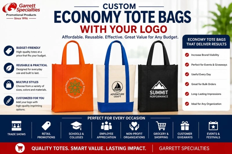 Custom economy tote bags with your logo including budget tote bags, reusable shopping bags, and promotional totes Custom economy tote bags with your logo including budget tote bags, reusable shopping bags, and promotional totes