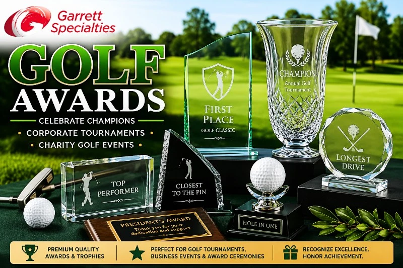 Custom Golf Awards Custom golf awards including crystal trophies, plaques, glass awards, and golf tournament recognition awards