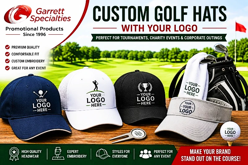 Custom Golf Hats with Your Logo Custom golf hats with your logo including embroidered caps, visors, and performance hats for tournaments and corporate events