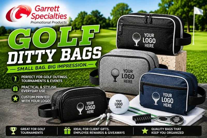 Custom golf ditty bags with logo for golf tournaments, corporate outings, charity events, and player giveaways