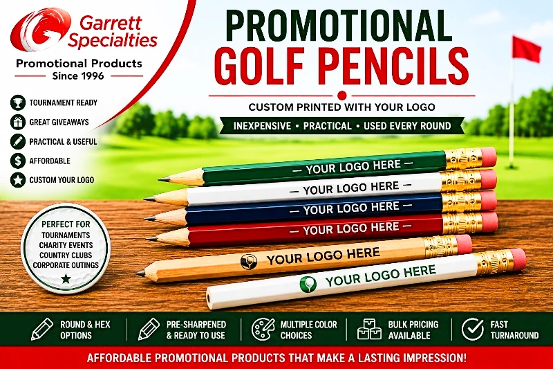 Promotional Golf Pencils with Your Logo Promotional golf pencils with your logo for tournaments, scorecards, country clubs, corporate outings, and charity golf events