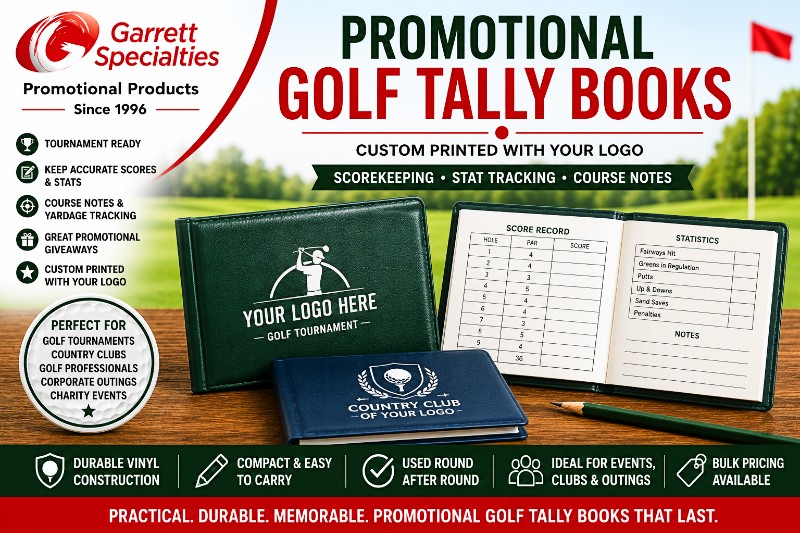 Promotional Golf Tally Books with Your Logo Promotional golf tally books with your logo for scorekeeping, golf tournaments, country clubs, corporate outings, and charity golf events
