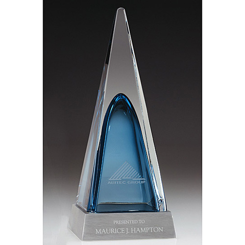 Promotional Blue Pyramid Art Glass Award 