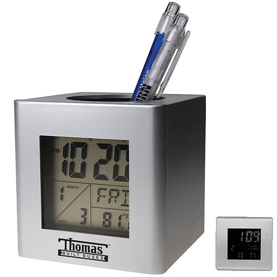 Promotional Pen Holder with Calendar & Alarm Clock