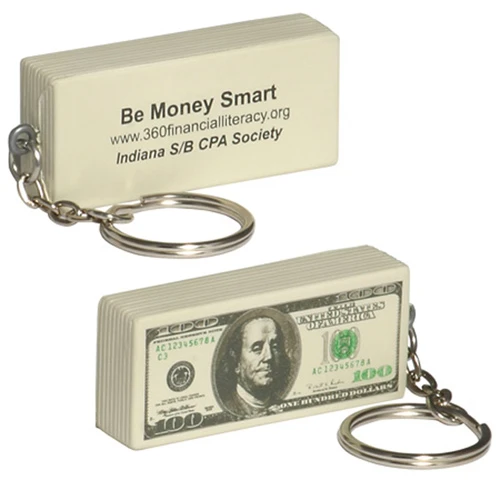 Promotional Key Chain Stress Reliever- $100 Bill 