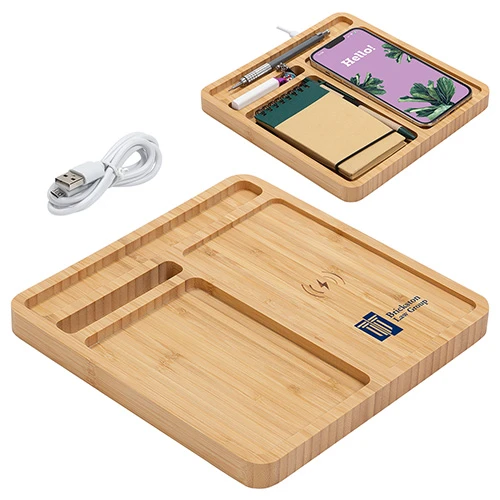 Promotional Bamboo Organizer Desk Organizer with 5W Wireless Charger