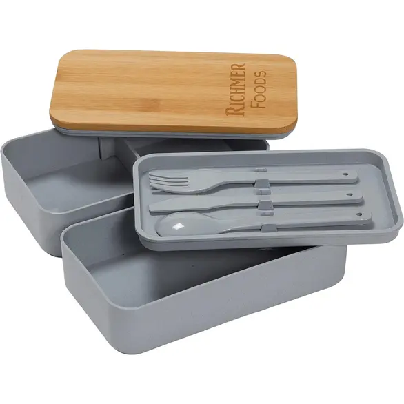 Double Decker Lunch Box with Bamboo Lid & Utensils