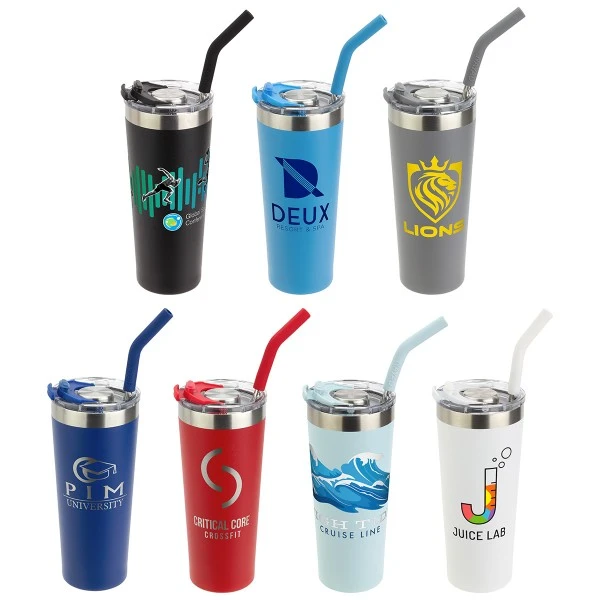 Promotional 22 oz. Nayad Trouper Stainless Steel Tumbler with Straw