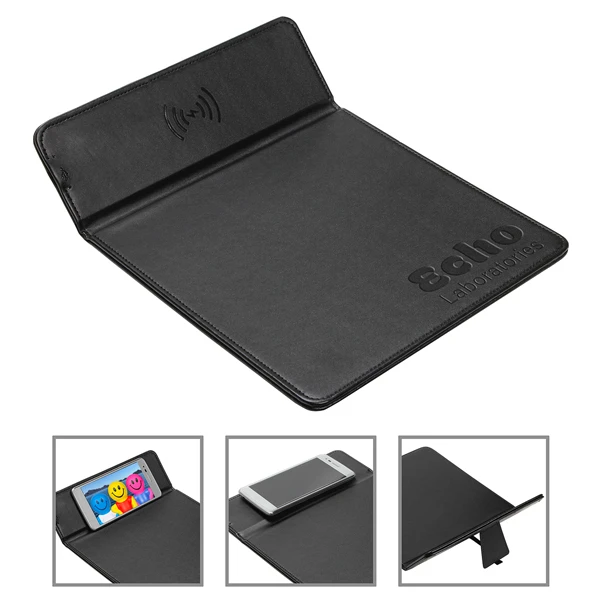 Promotional Accord Wireless Charger Mouse Pad with Kickstand