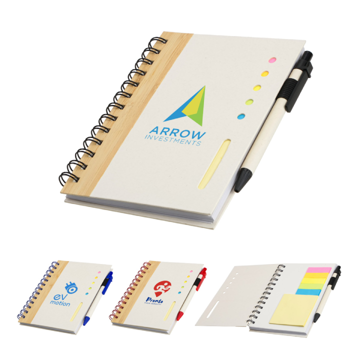 Promotional Camber Spiral Notebook with Colorful Sticky Notes & Pen