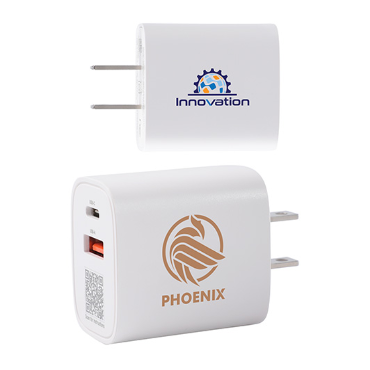Promotional Channel 20W 2- Port PD Wall Charger with Dual Outputs