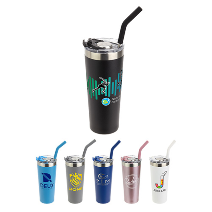 Promotional 22 oz. Nayad Trouper Stainless Steel Tumbler with Straw