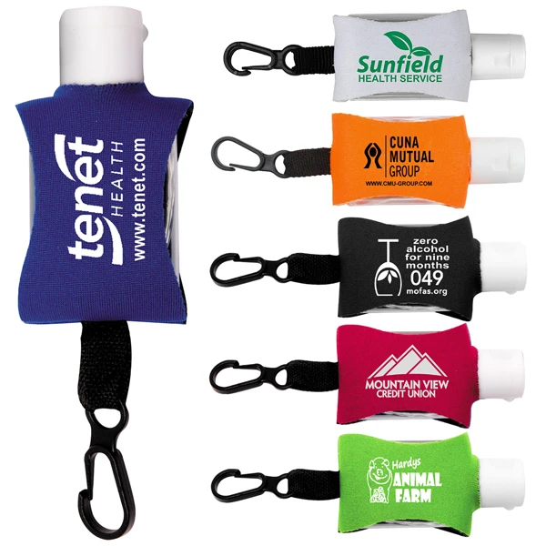 Promotional Hand Sanitizer in Clip-On Neoprene Sleeve