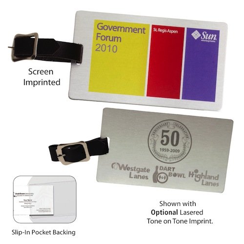 Promotional Brushed Aluminum Slip-In Pocket Luggage Tag