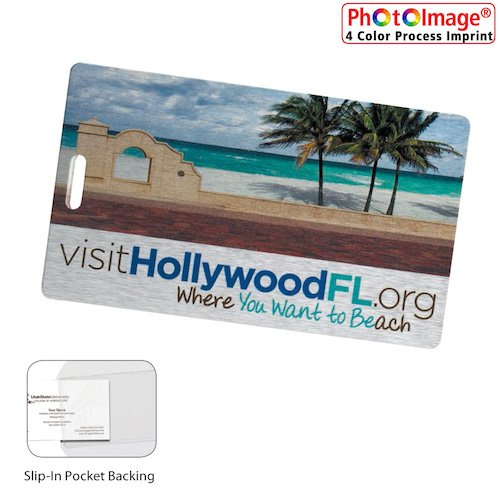 Promotional Brushed Aluminum Slip-In Pocket Luggage Tag (4 Color Process)