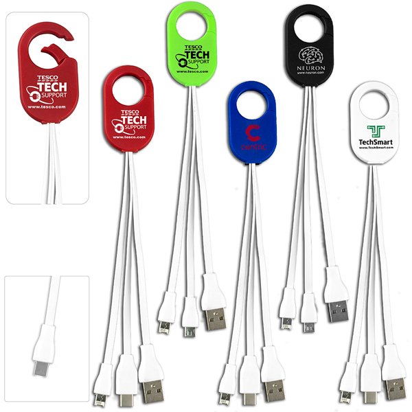 Promotional Charging Cable with Carabiner Spring Clip-3-in-1  