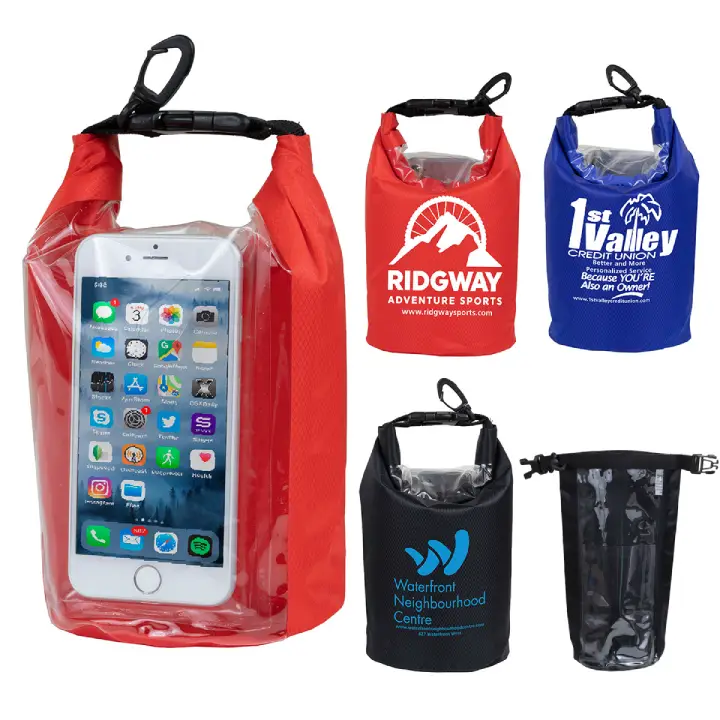 Promotional Logo Navagio  2.5 Liter Water Resistant Dry Bag With Clear Pocke