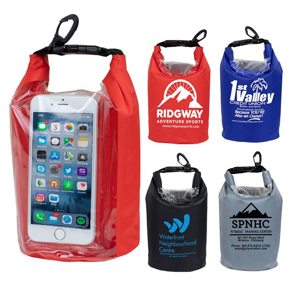 Promotional Logo Navagio  2.5 Liter Water Resistant Dry Bag With Clear Pocke