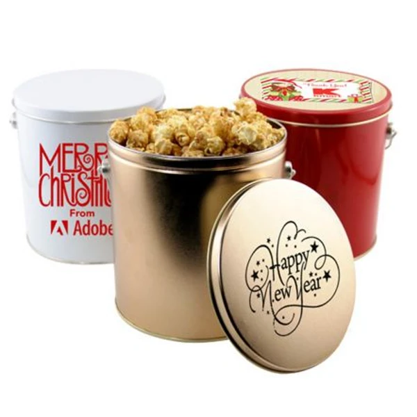 Promotional 1 Gallon Gift Tin with Caramel Popcorn
