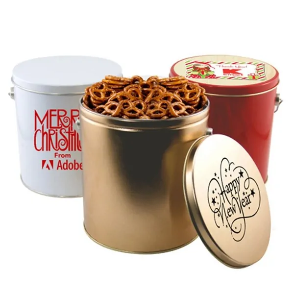 Promotional 1 Gallon Gift Tin with Pretzels