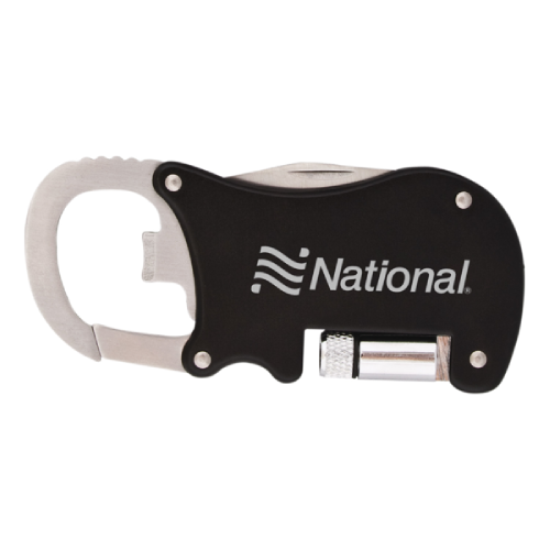 Promotional Bottle Opener Carabiner With Flashlight & Knife