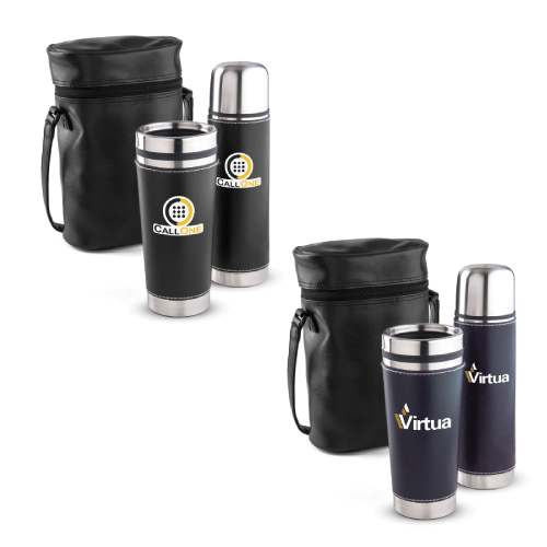 Promotional Leatherette Tumbler & Vacuum Bottle Set