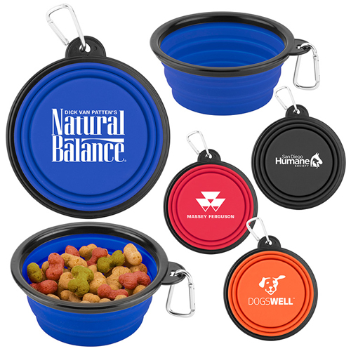 Promotional Collapsible Silicone Pet Bowl w/ Carabiner 