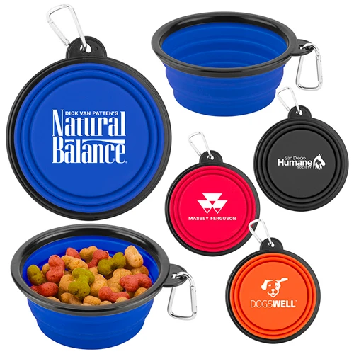 Promotional Collapsible Silicone Pet Bowl w/ Carabiner 