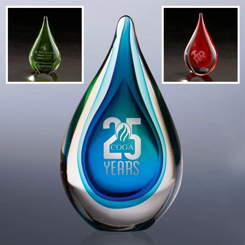 Promotional Fusion Art Glass Award w/ Clear Base - Blue