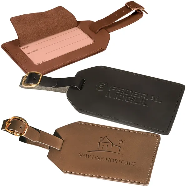 Promotional Leather Grand Central Luggage Tag - Sueded Full-Grain Leather