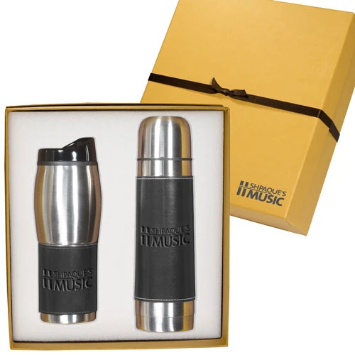 Promotional Leather-Wrapped Thermos/Tumbler Set