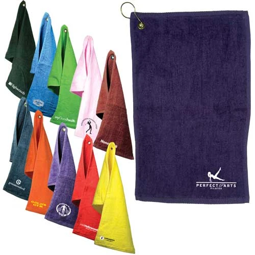 Promotional Fingertip Custom Towel with Grommet - Dark Colors
