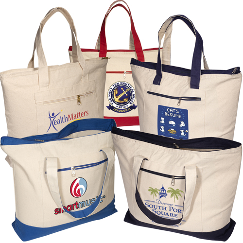 Zippered Cotton Boat Tote | Canvas Tote Bags | 5.64 Ea