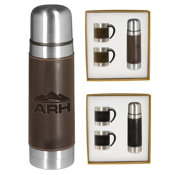 Promotional  Empire™ Leather-Stainless Coffee Cup & Thermos Set