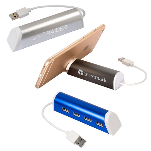 View Image 2 of Aluminum 4 Port USB Hub with Phone Stand