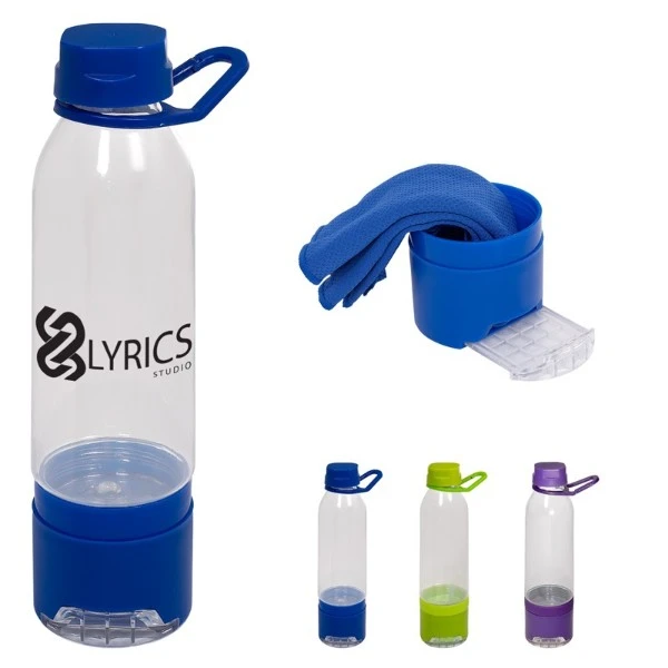 Promotional Multi-functional Water Bottle/Phone Stand with Cooling Towel