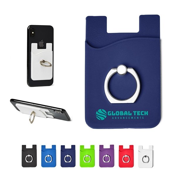 Promotional Silicone Card Holder with Metal Ring Phone Stand